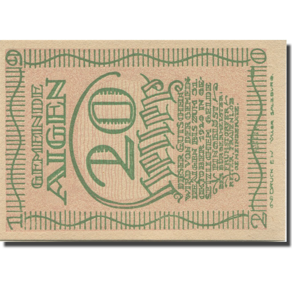 Banknote, Austria, Aigen, 20 Heller, montagne 1920-10-31, UNC(65-70) Mehl:FS 13a