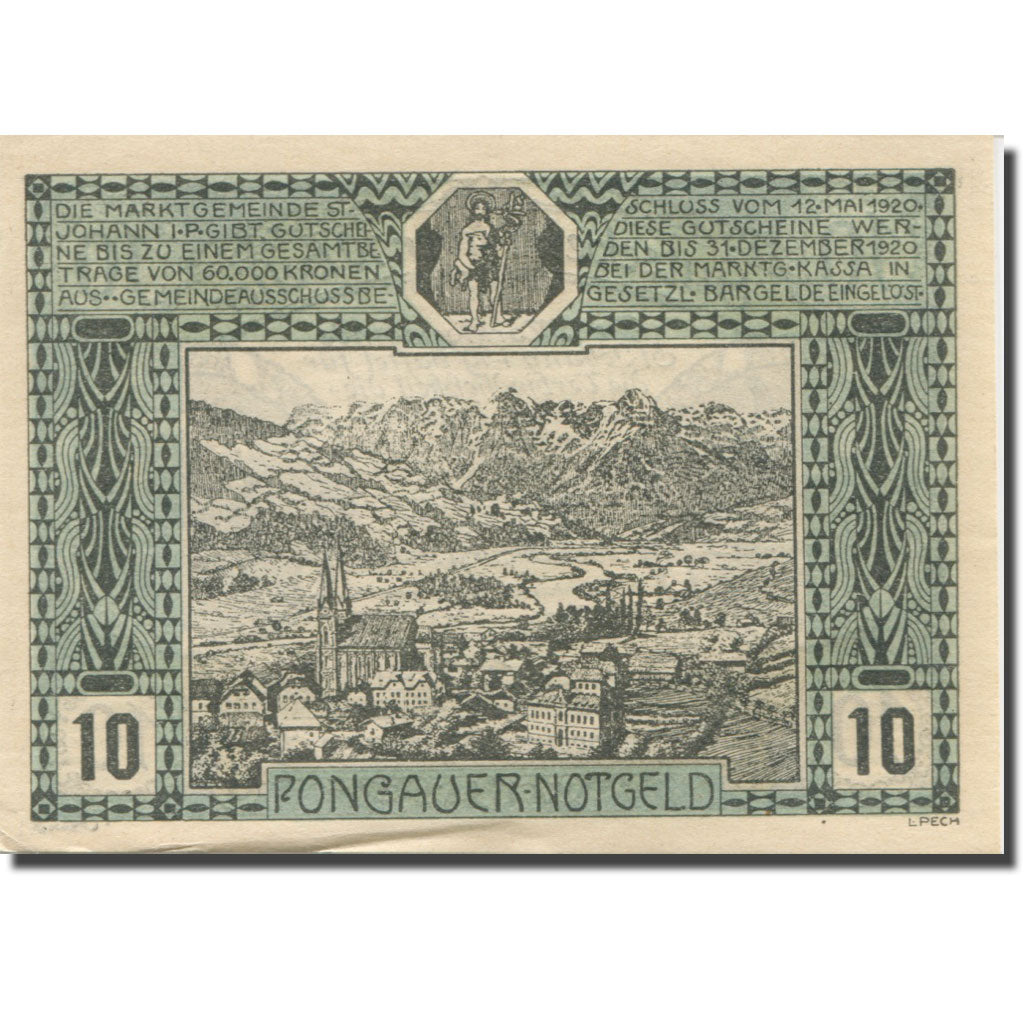 Banknote, Austria, St Johann, 10 Heller, Animaux, 1920 UNC(63) Mehl:FS 895a