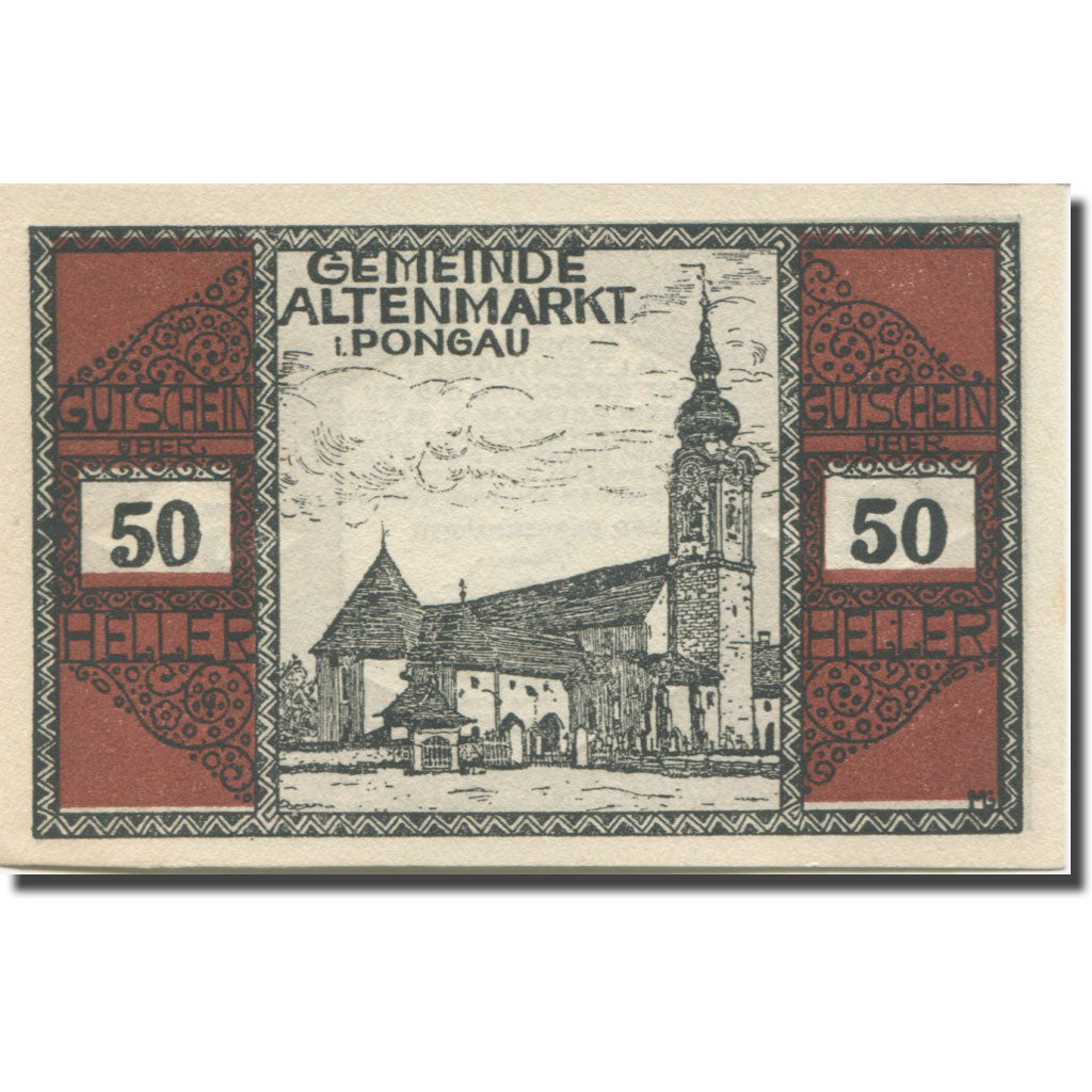 Banknote, Austria, Altenmarkt, 50 Heller, église 2, 1920 UNC(65-70) Mehl:FS 31a