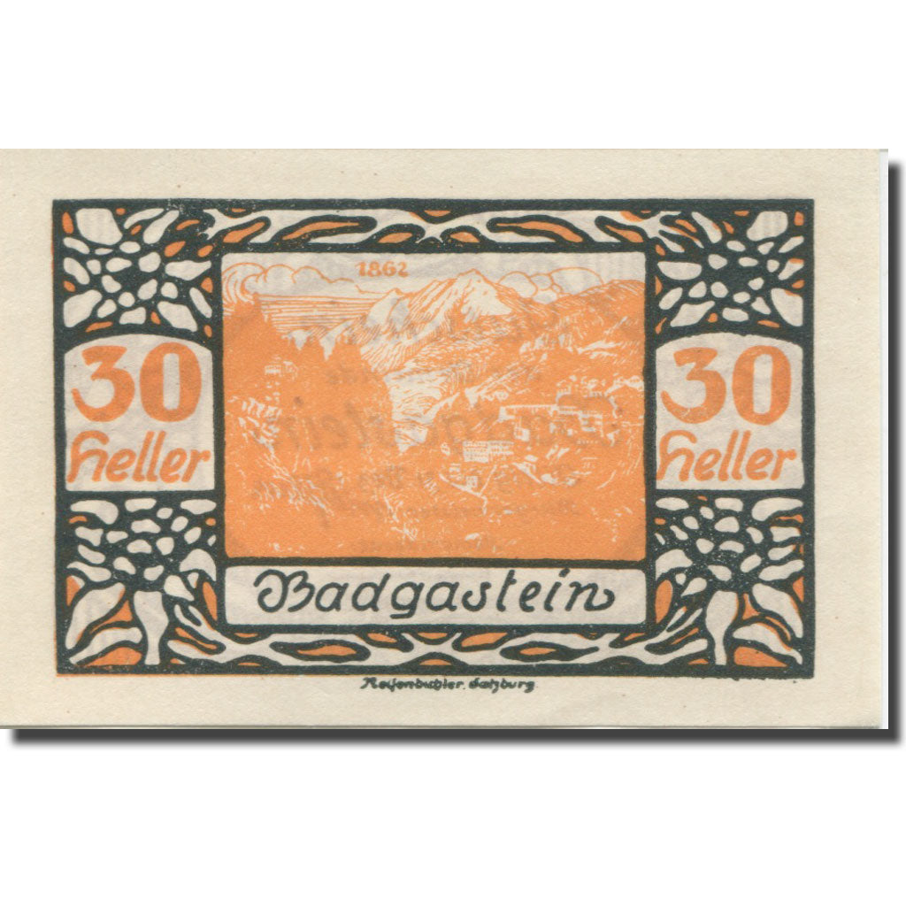 Nota, Áustria, Bad Gastein, 30 Heller, montagne, 1920, UNC(65-70) Mehl:FS 75Ia