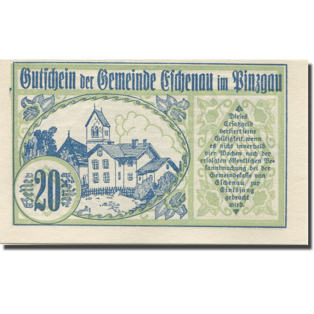Banknote, Austria, Eschenau, 20 Heller, Maison, 1920 UNC(65-70) Mehl:FS 188a
