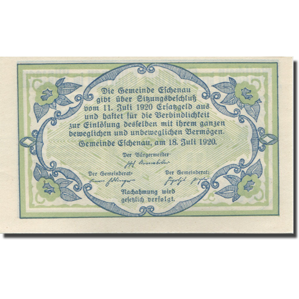 Banknote, Austria, Eschenau, 20 Heller, Maison, 1920 UNC(65-70) Mehl:FS 188a
