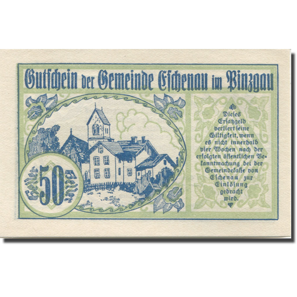 Banknote, Austria, Eschenau, 50 Heller, manoir, 1920 UNC(65-70) Mehl:FS 188a