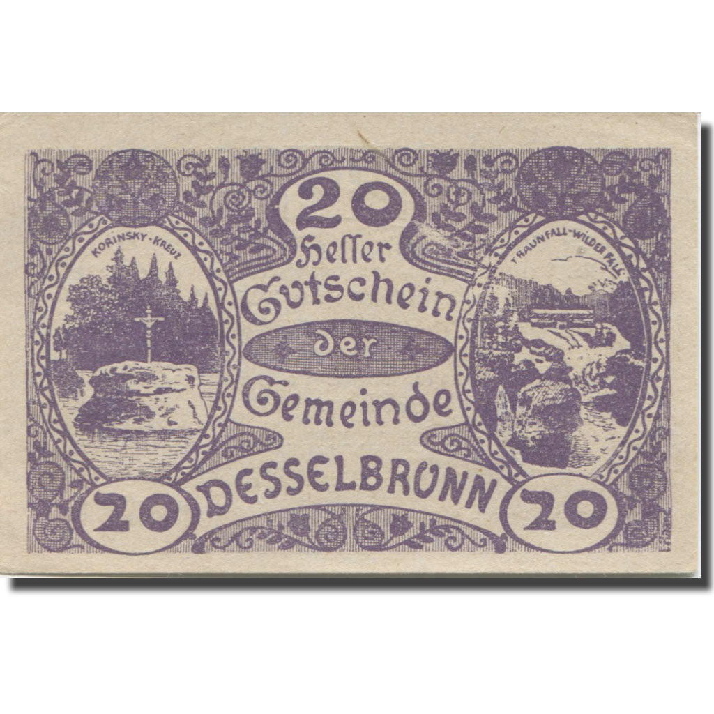 Banknote, Austria, Desselbrunn, 20 Heller, cascade, 1921 UNC(63) Mehl:FS 119a