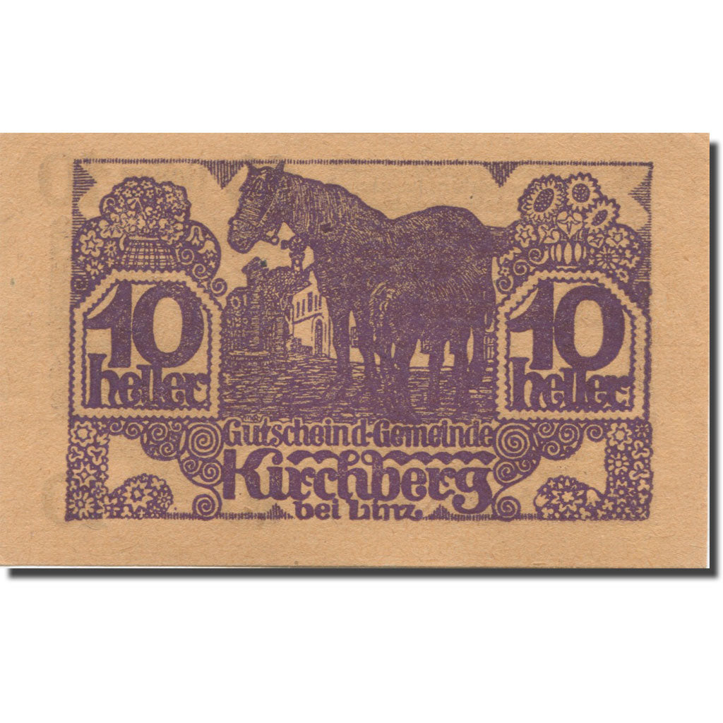 Banknote, Austria, Kirchberg, 10 Heller, cheval, 1920 UNC(63) Mehl:FS 443c