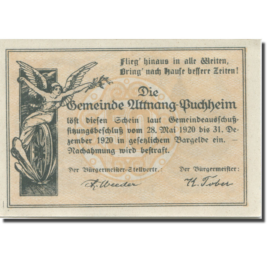 Banknote, Austria, Puchheim, 50 Heller, village, 1920 UNC(65-70) Mehl:FS 61IA2