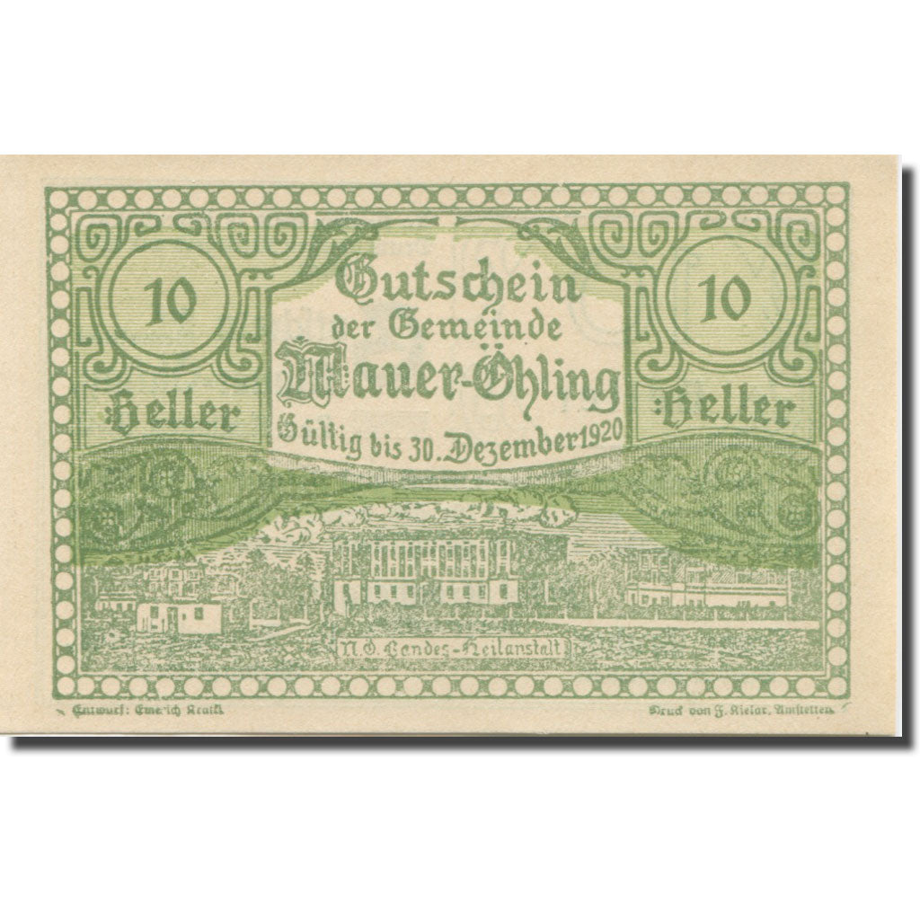 Banknote, Austria Mauer Ohling, 10 Heller, village, 1920 UNC(65-70) Mehl:FS 599d