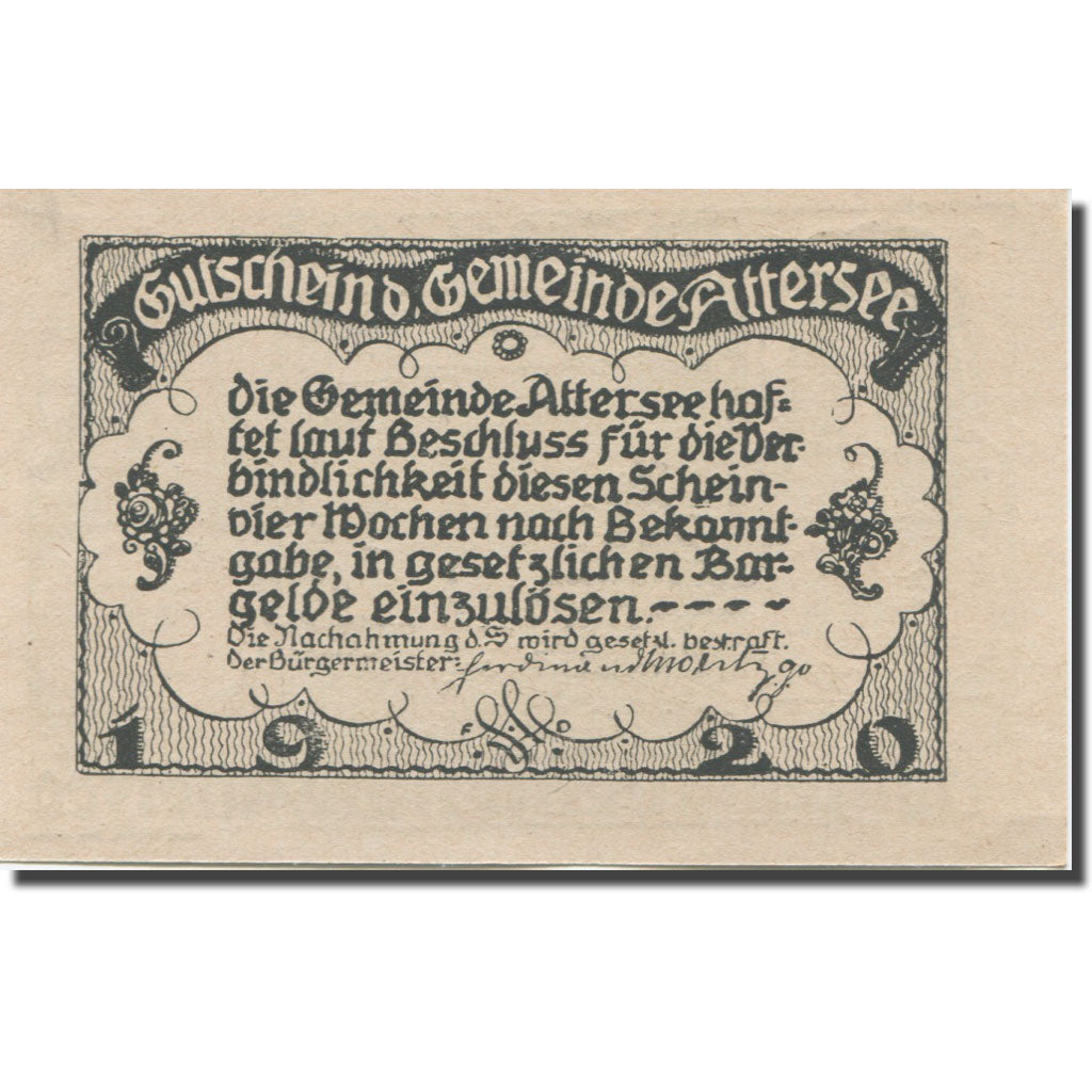 Banknote, Austria, Attersee, 50 Heller, paysage, 1920, UNC(65-70), Mehl:FS 60a