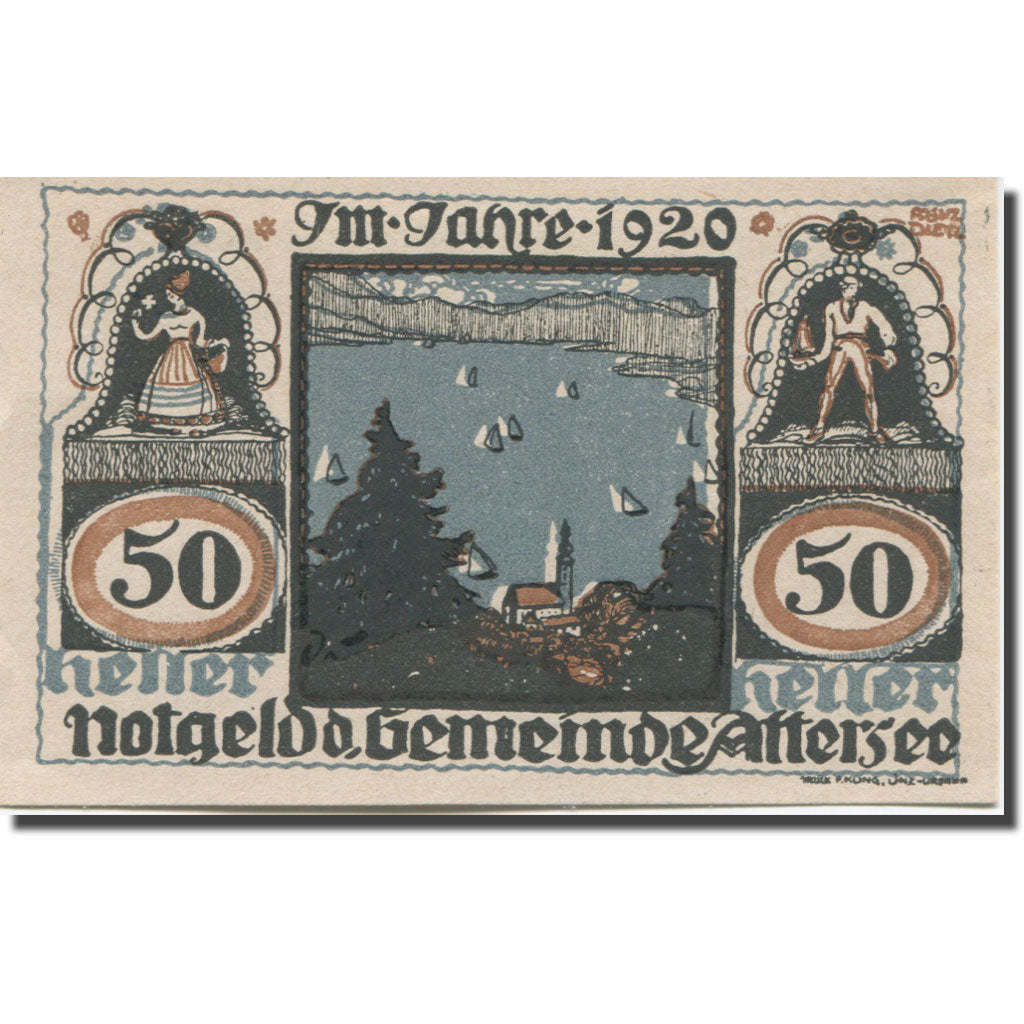 Banknote, Austria, Attersee, 50 Heller, paysage, 1920, UNC(65-70), Mehl:FS 60a