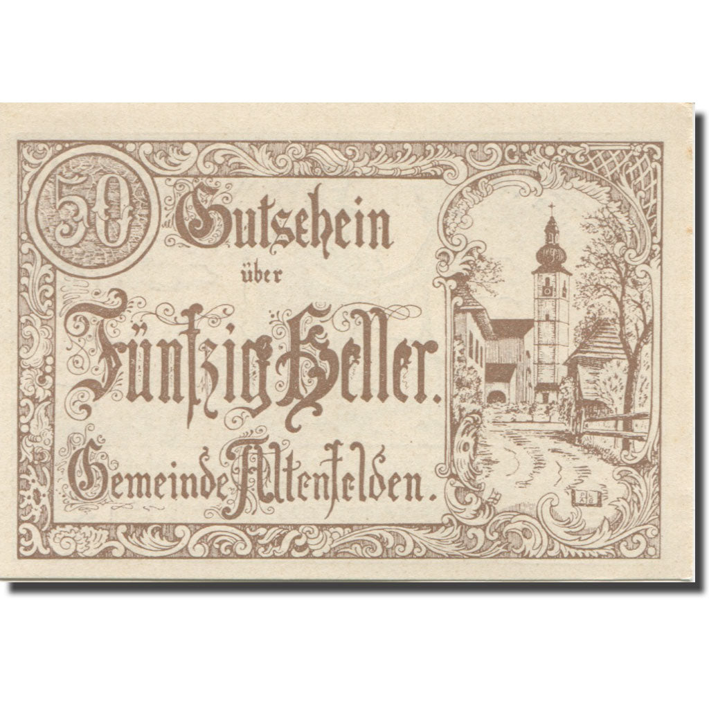 Geldschein, Österreich, Altenfelden, 50 Heller, Eglise, 1920 UNZ Mehl:FS 27Ib