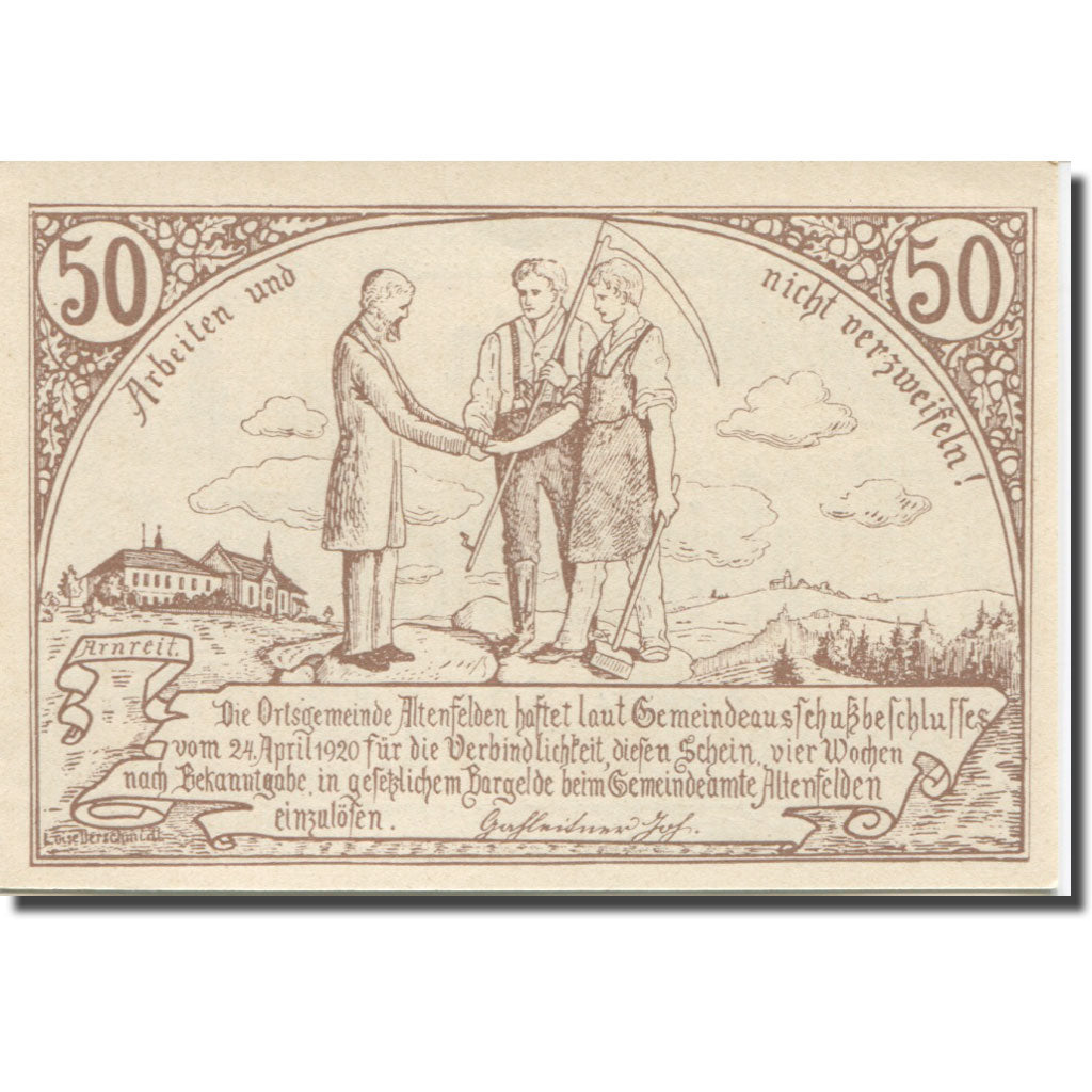Geldschein, Österreich, Altenfelden, 50 Heller, Eglise, 1920 UNZ Mehl:FS 27Ib