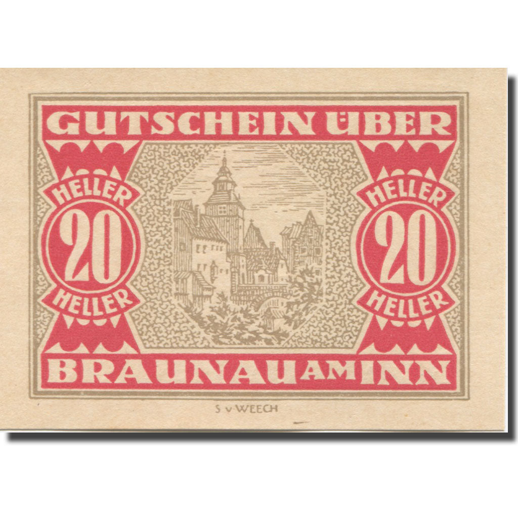 Banknote Austria Braunau am Inn, 20 Heller, village, 1920 UNC(65-70) Mehl:FS 101