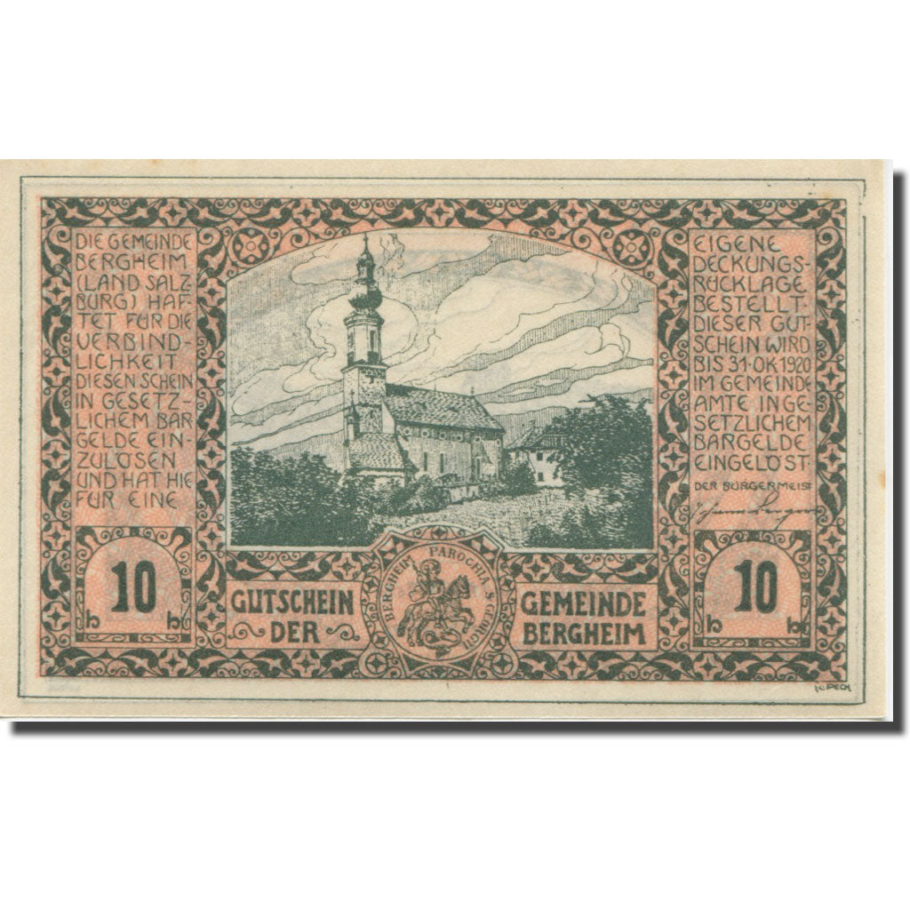 Banknote, Austria, Bergheim, 10 Heller, Eglise, 1920 UNC(65-70) Mehl:FS 82Ia
