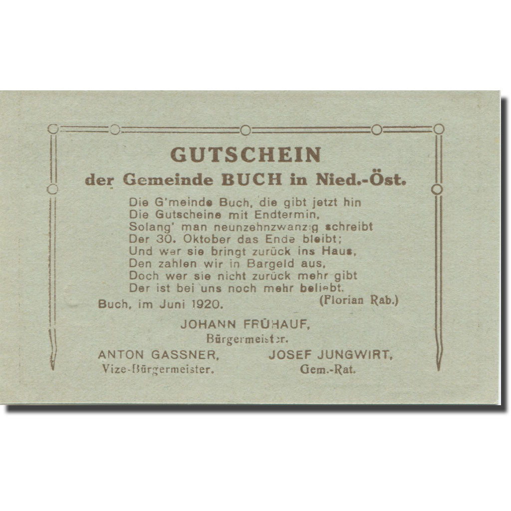 Banknote, Austria, Buch, 50 Heller, route 1920-10-30, UNC(65-70), Mehl:FS 113