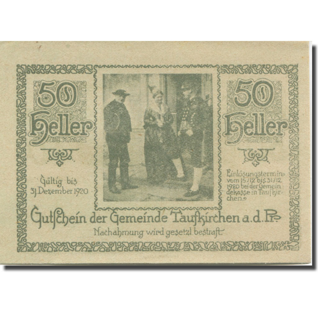 Banknote, Austria, Taufkirchen, 50 Heller, route, 1920 UNC(63) Mehl:FS 1058a
