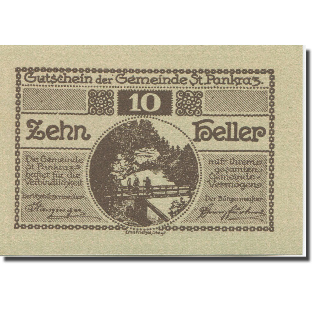 Banknote, Austria, St Pankraz, 10 Heller, lac, 1920 UNC(65-70) Mehl:FS 919