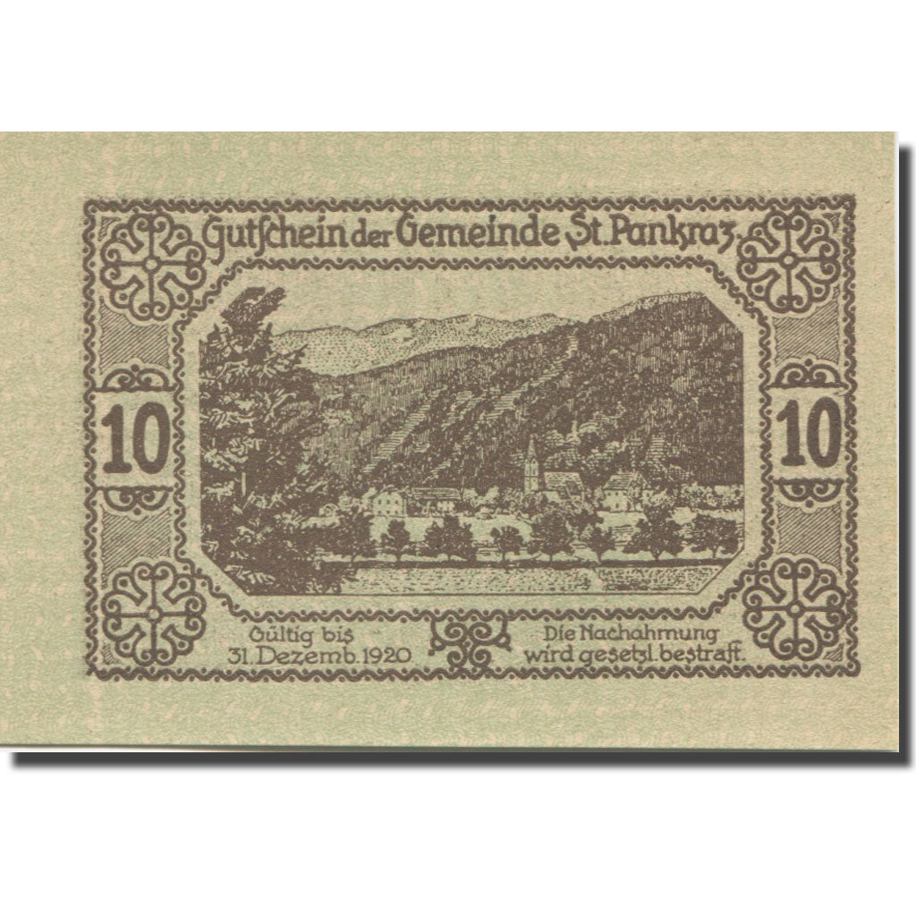 Banknote, Austria, St Pankraz, 10 Heller, lac, 1920 UNC(65-70) Mehl:FS 919