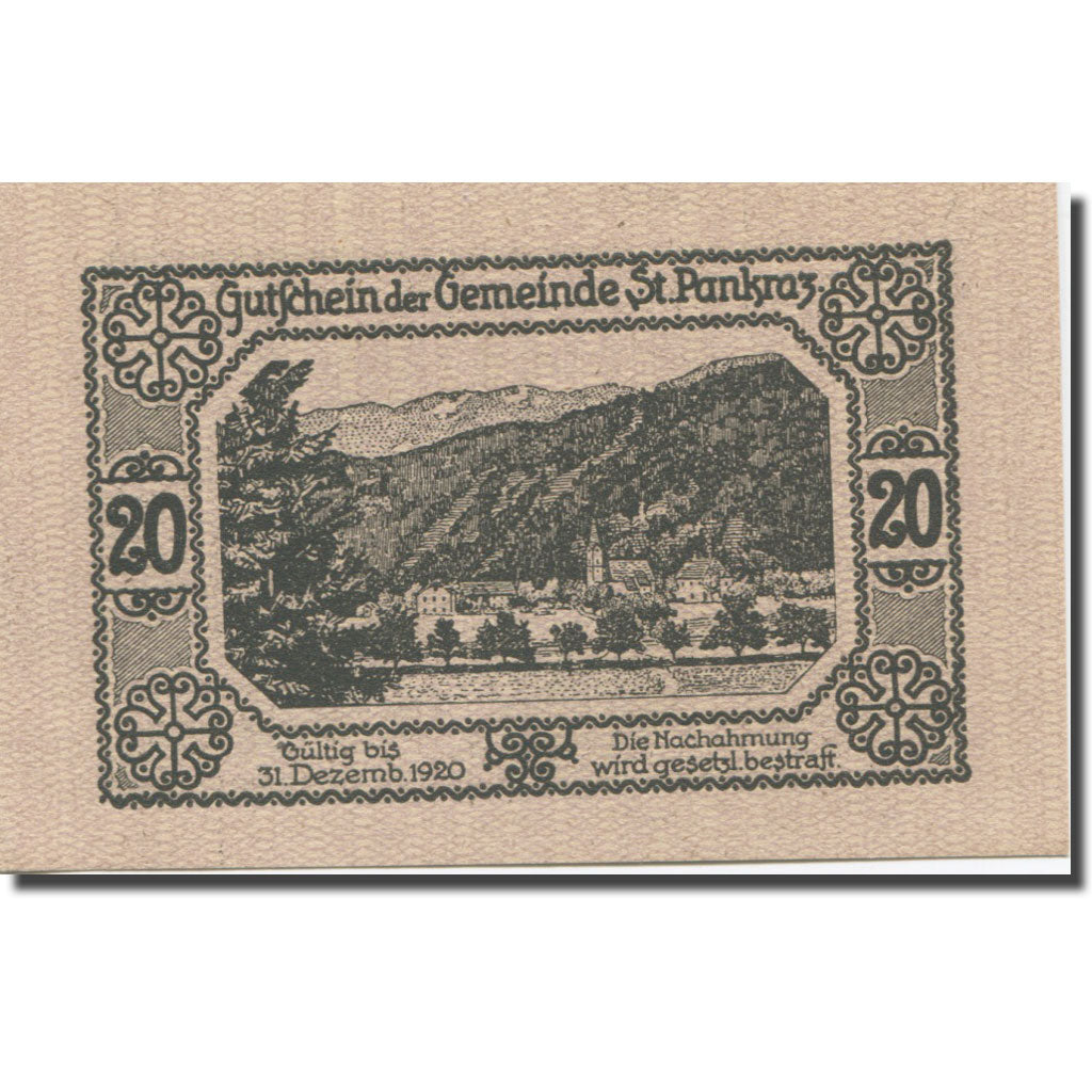 Banknote, Austria, St Pankraz, 20 Heller, pont, 1920 UNC(65-70) Mehl:FS 919
