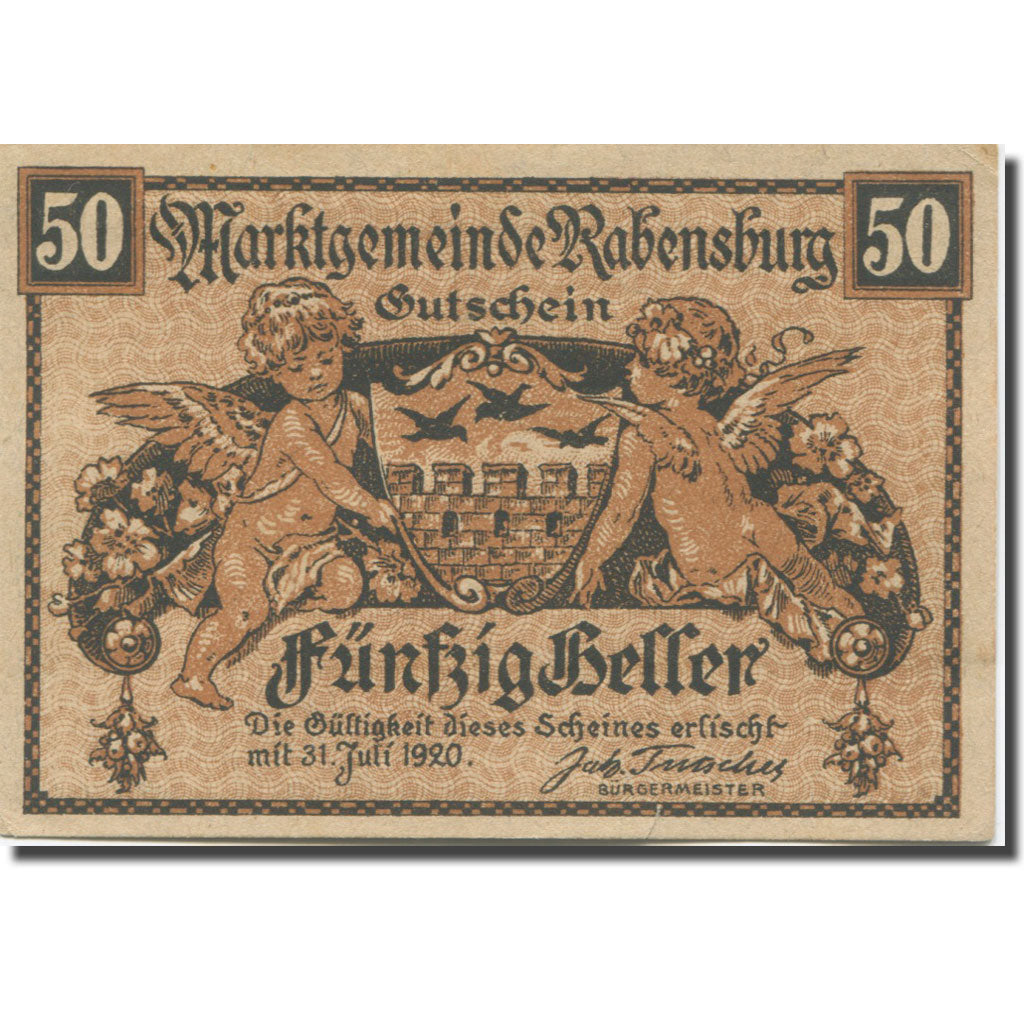 Banknote, Austria, Rabensburg, 50 Heller, château, 1920 UNC(63) Mehl:FS 807a