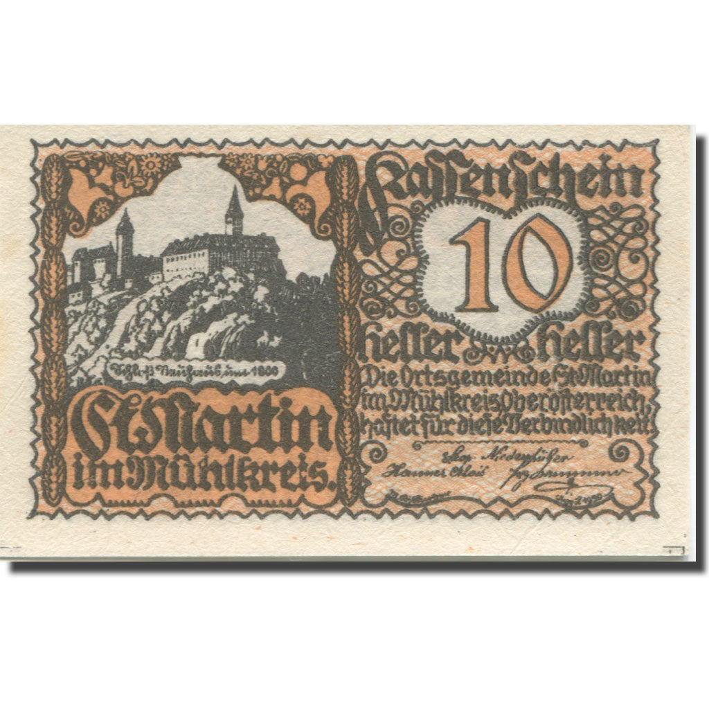 Banknote, Austria, St Martin, 10 Heller, chevalier, 1920 UNC(65-70) Mehl:FS 912a