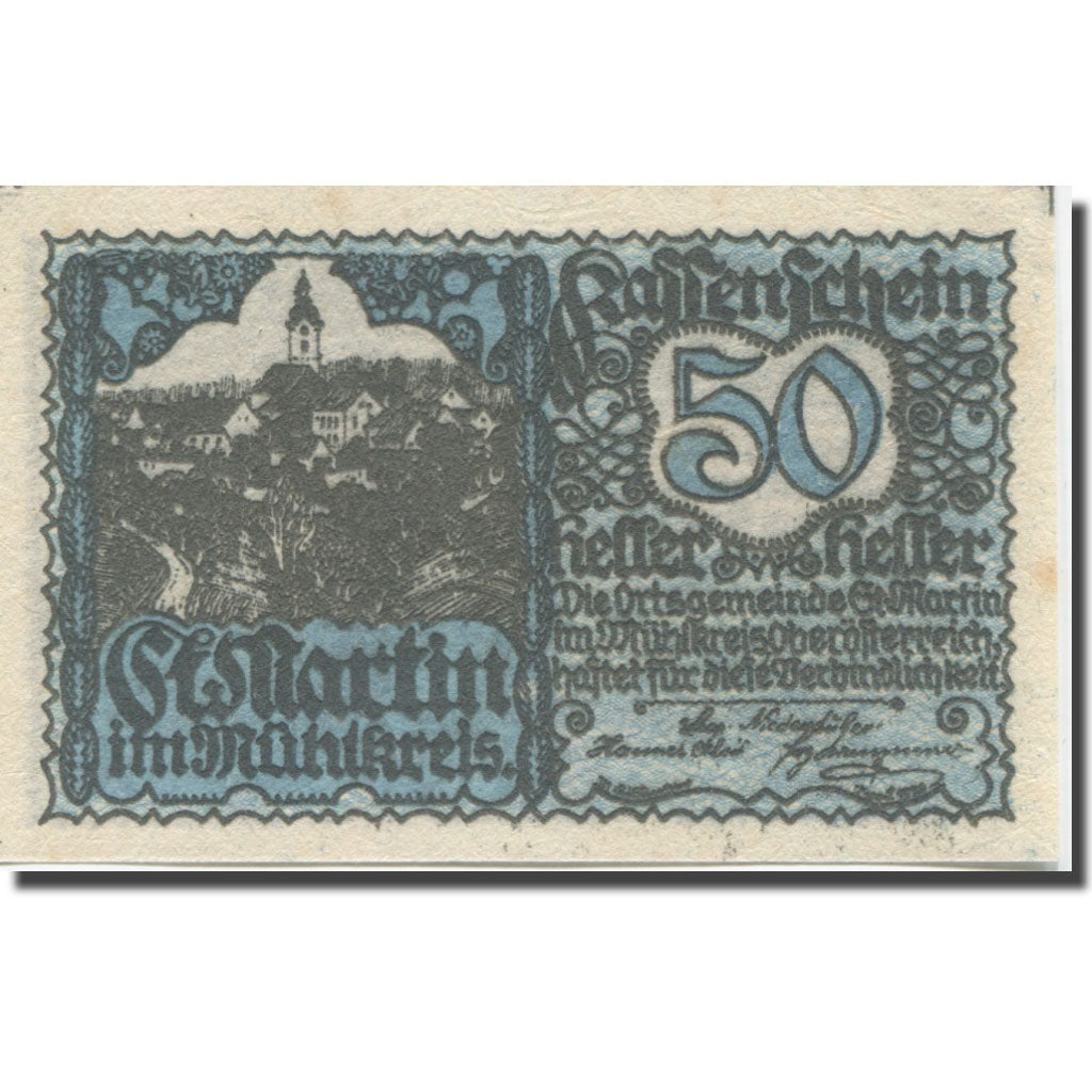 Banknote, Austria, St Martin, 50 Heller, cheval, 1920 UNC(65-70) Mehl:FS 912a