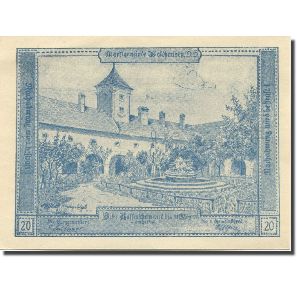 Banknote, Austria, Waldhausen, 20 Heller, monastère, 1921 UNC(63) Mehl:FS 1131