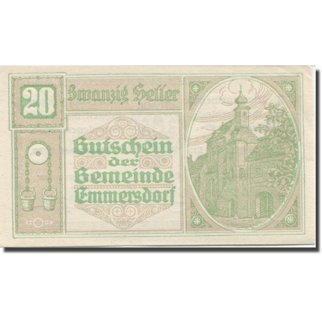 Banknote, Austria, Emmersdorf, 20 Heller, Eglise, 1920 UNC(65-70) Mehl:FS 171a