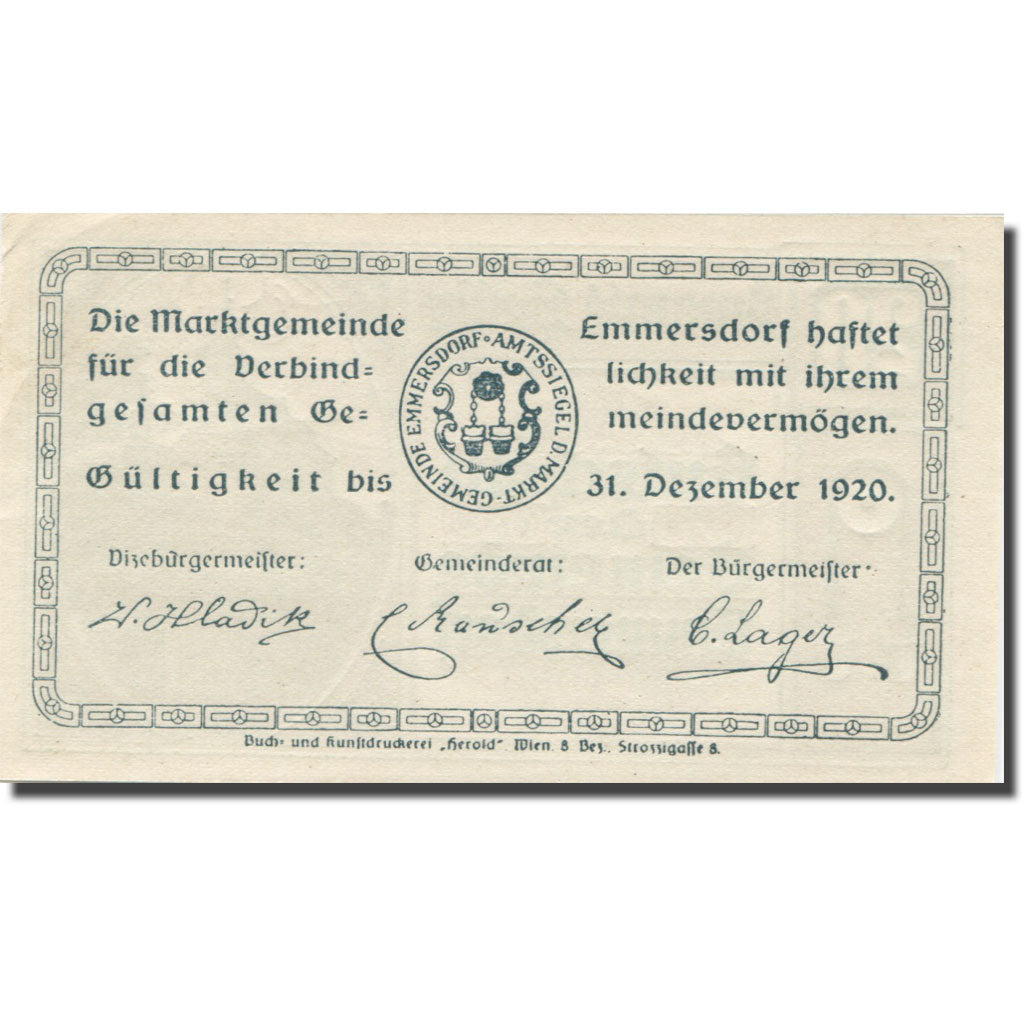 Banknote, Austria, Emmersdorf, 20 Heller, Eglise, 1920 UNC(65-70) Mehl:FS 171a