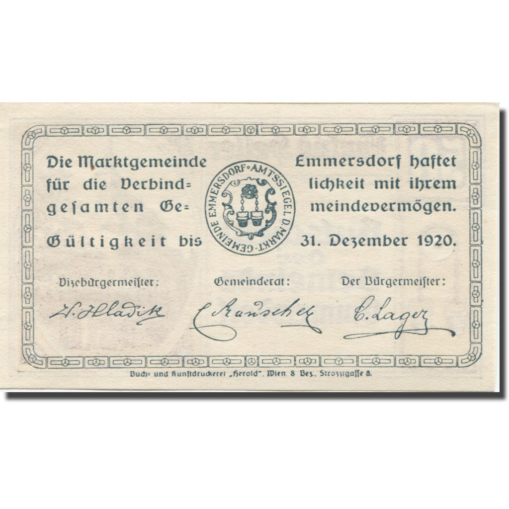 Banknote, Austria, Emmersdorf, 50 Heller, Eglise, 1920, UNC(65-70) Mehl:FS 171a