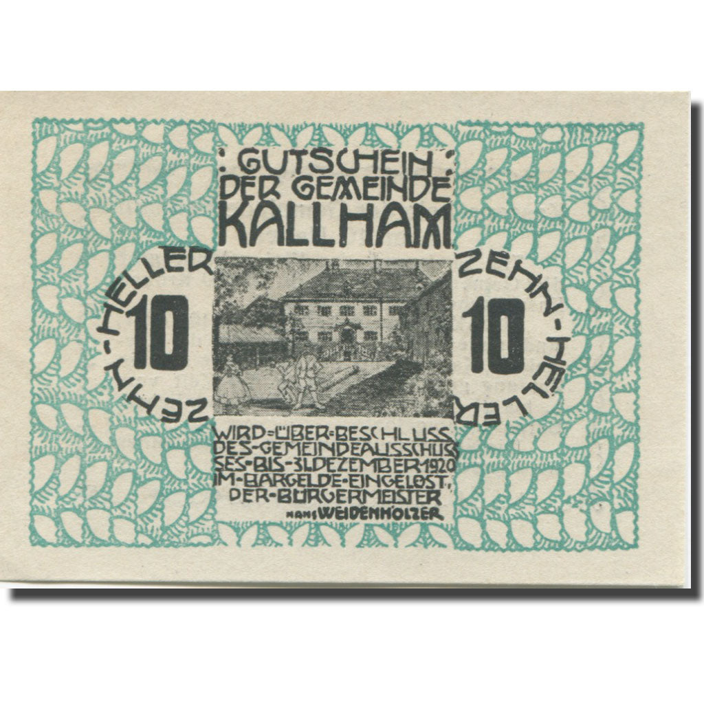 Banknote, Austria, Kallham, 10 Heller, Maison, 1920 UNC(65-70) Mehl:FS 422a