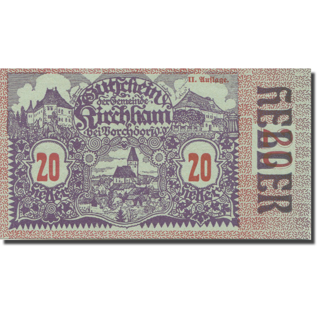 Banknote, Austria, Kirchham, 20 Heller, château, 1920 UNC(65-70) Mehl:FS 446