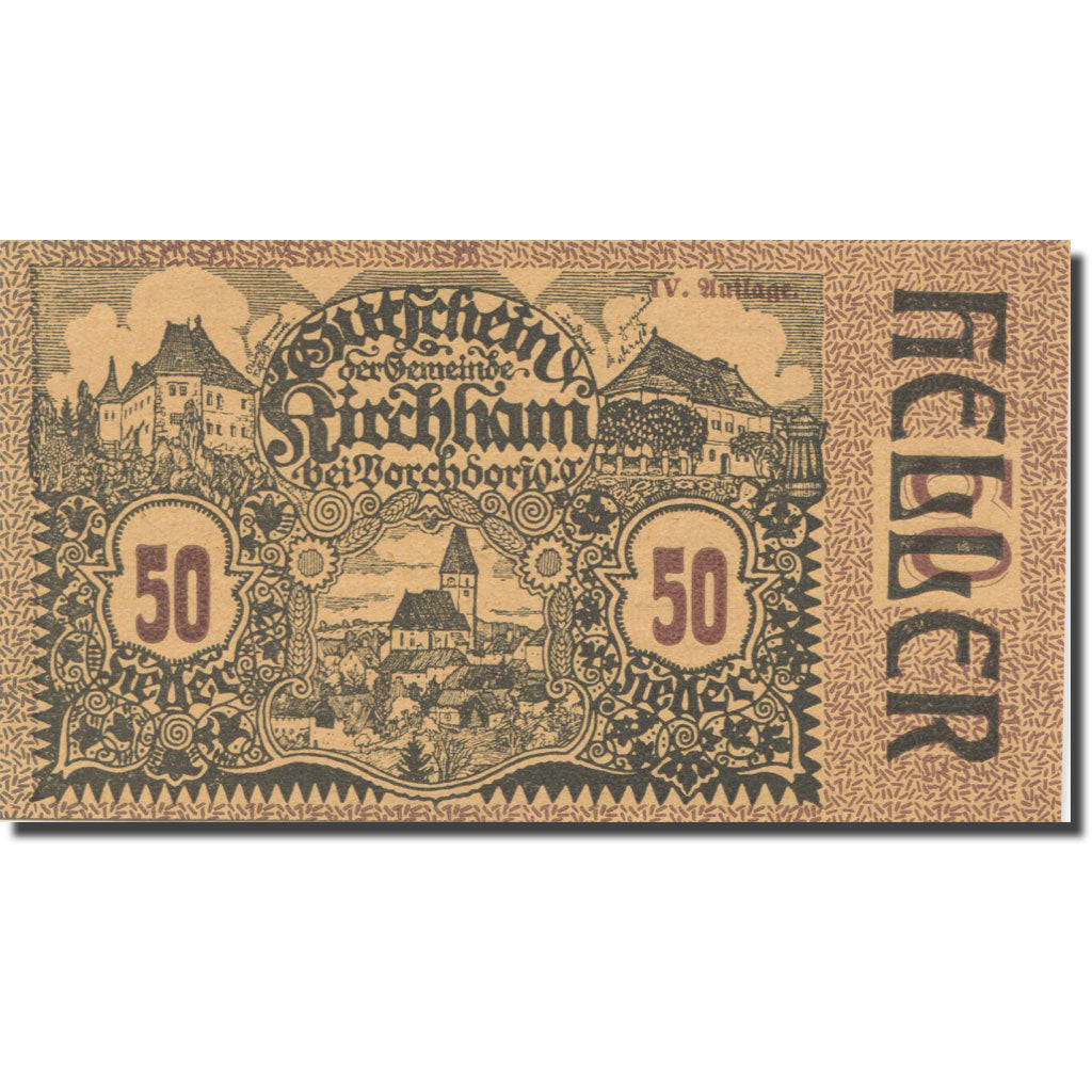 Banknote, Austria, Kirchham, 50 Heller, village, 1920 UNC(65-70) Mehl:FS 446