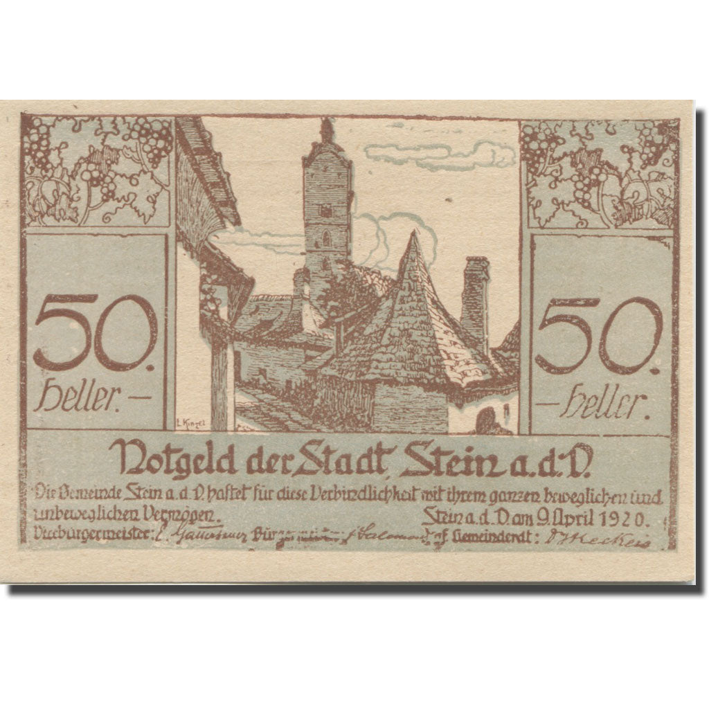 Banknote Austria Stein a/d Donau, 50 Heller rue 1920 UNC(65-70) Mehl:FS 1015I.2