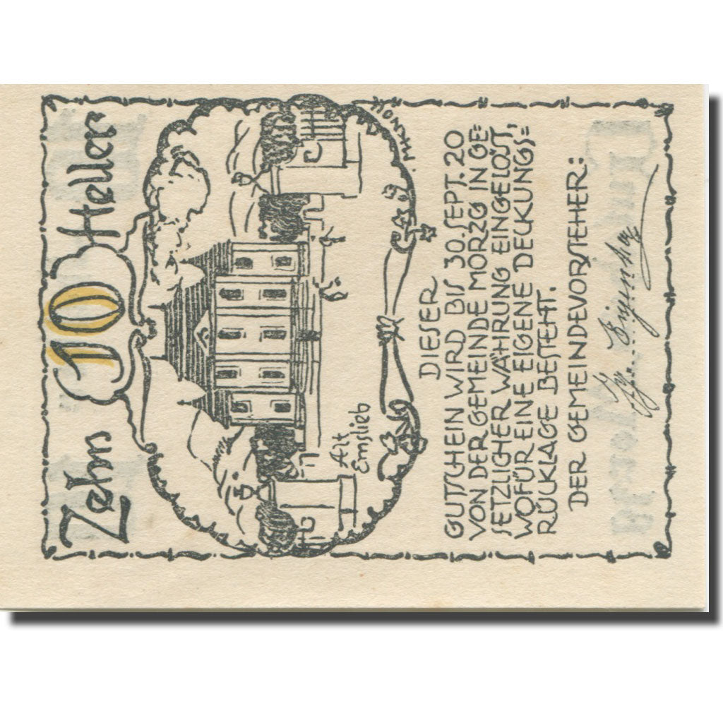 Banknote, Austria, Morzg, 10 Heller, personnage, 1920 UNC(65-70) Mehl:FS 630a