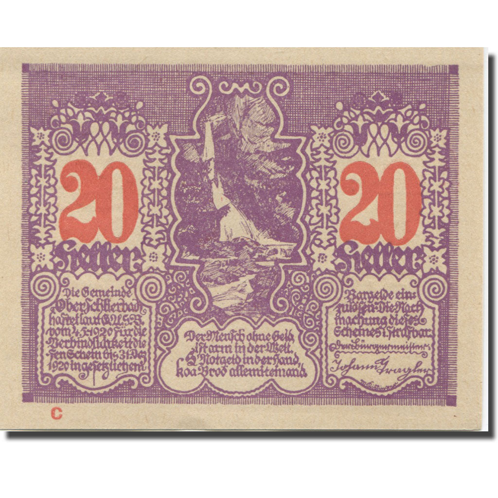 Banknote, Austria, Oberschlierbach, 20 Heller 1920 UNC (65-70) Mehl:FS 694a
