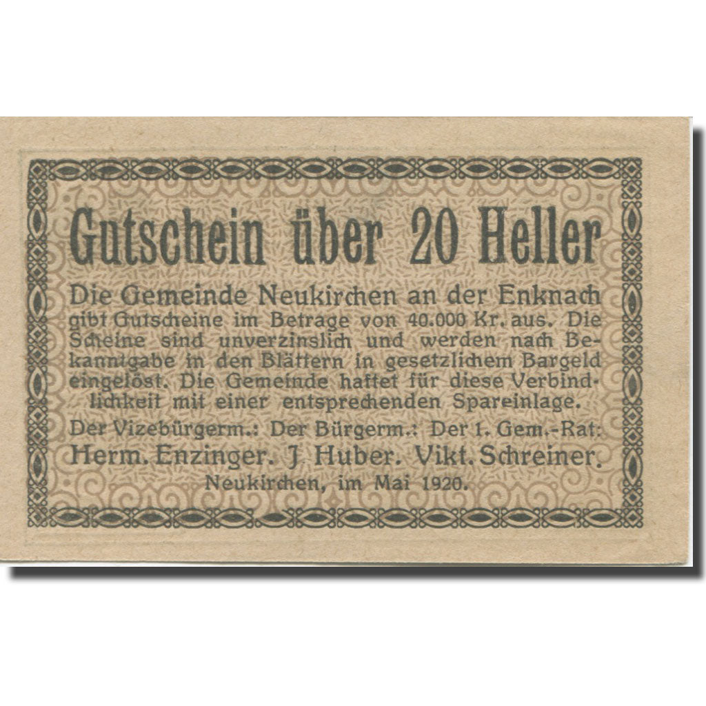 Banknote, Austria, Neukirchen, 20 Heller 1920, UNC(65-70), Mehl:FS 656a