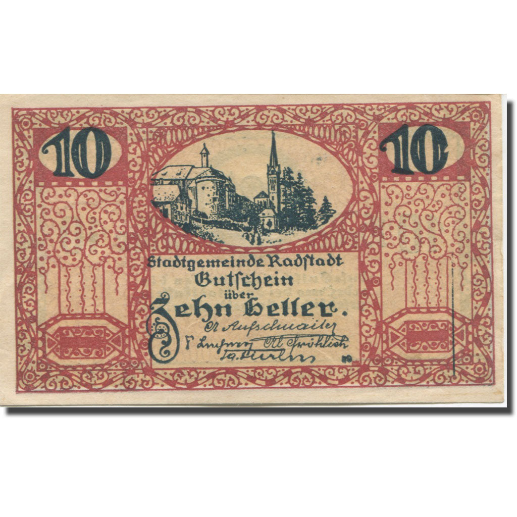Banconote, Austria, Radstadt, 10 Heller, château 1920-12-31, SPL- Mehl:FS 811