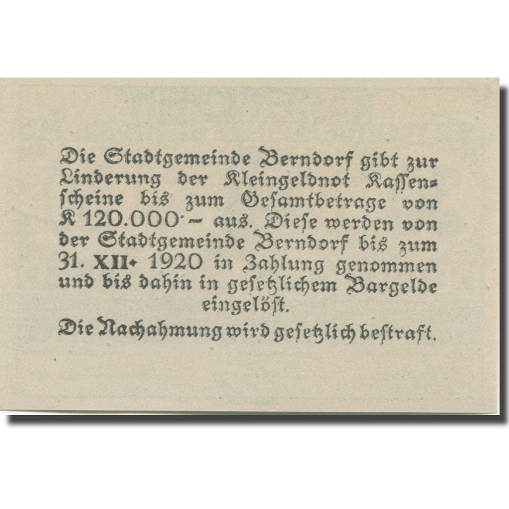 Banknote, Austria, Berndorf, 30 Heller, Blason, 1920, UNC(65-70) Mehl:FS 83a