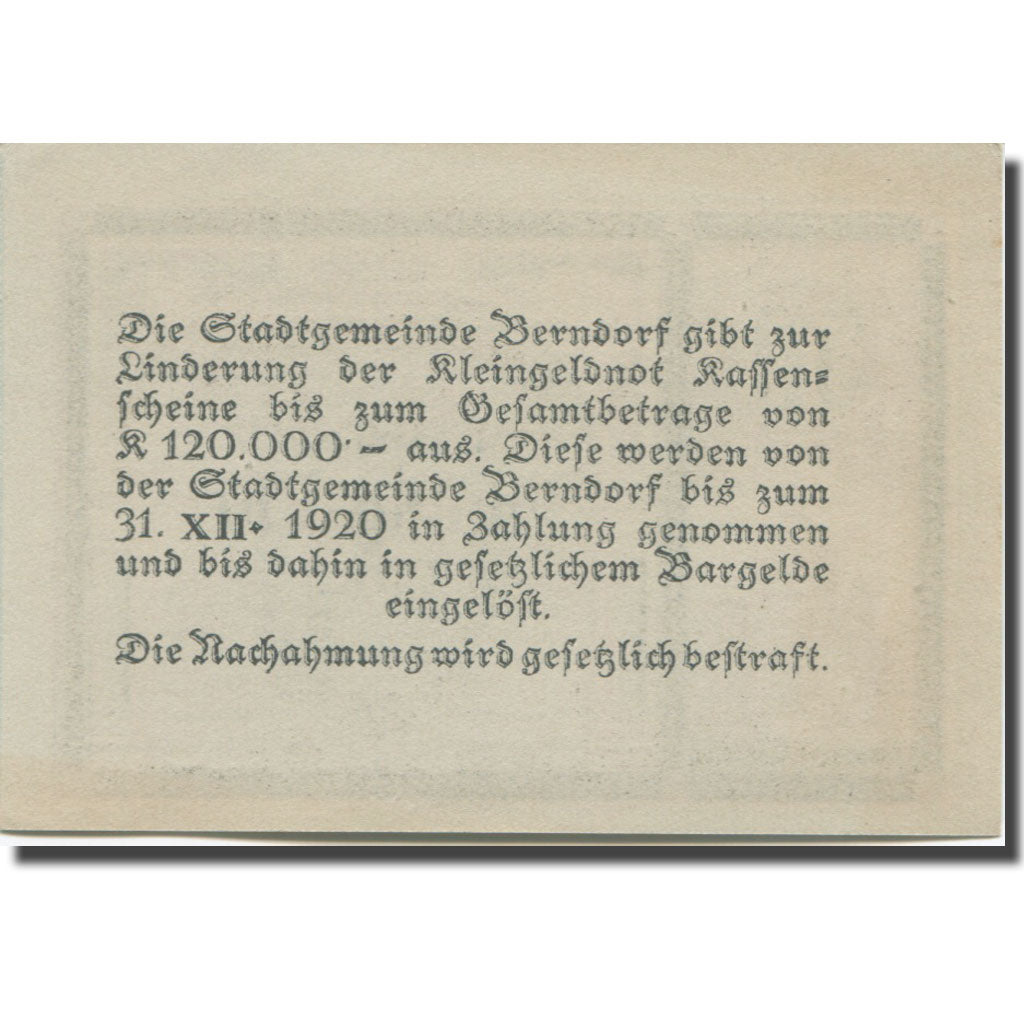 Banknote, Austria, Berndorf, 50 Heller, château, 1920 UNC(65-70) Mehl:FS 83a