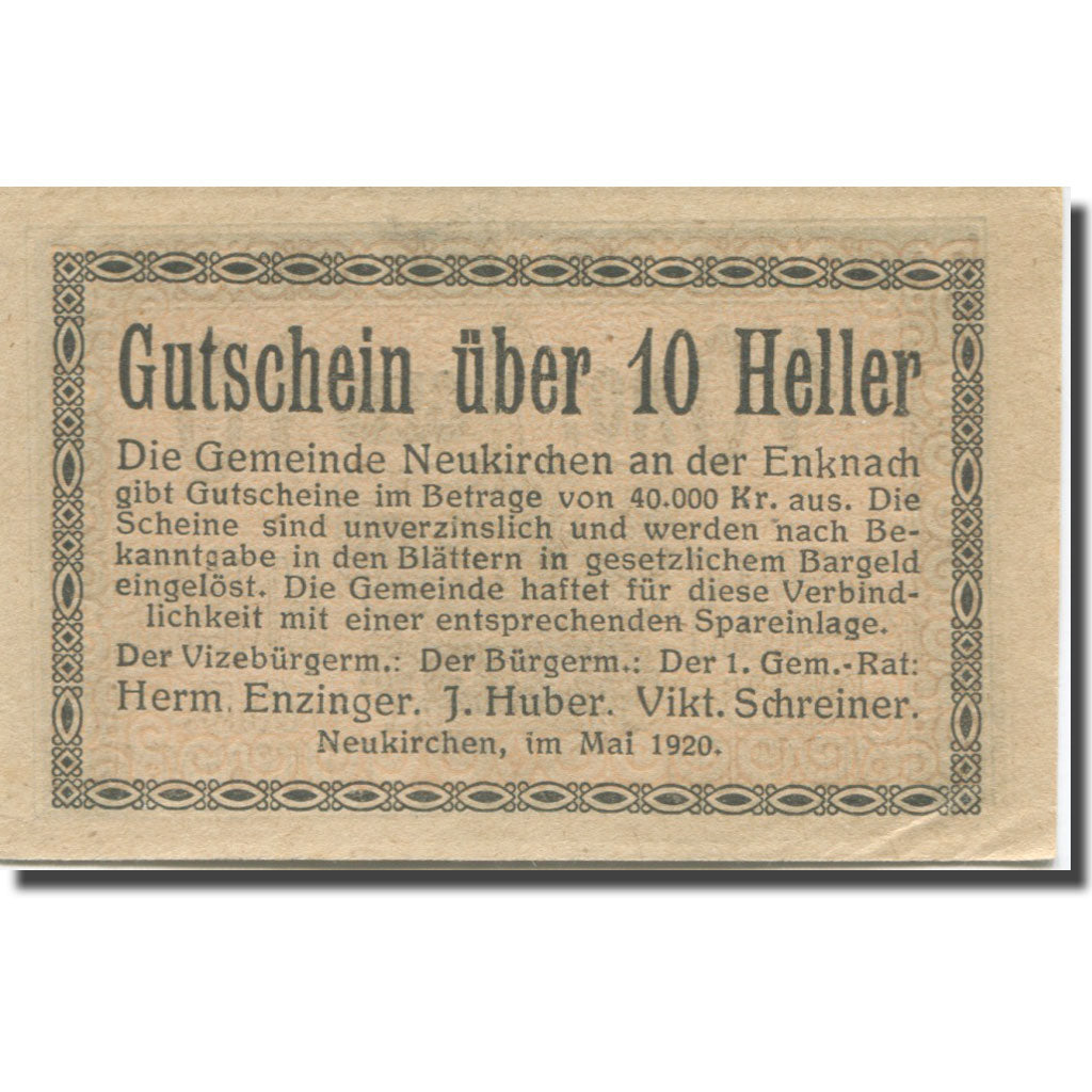 Banknote, Austria, Neukirchen, 10 Heller, Blason, 1920, UNC(63), Mehl:FS 656b
