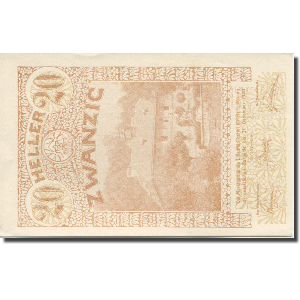 Banknote, Austria, Lilienfeld, 20 Heller, Eglise, 1920 UNC(65-70) Mehl:FS 523a