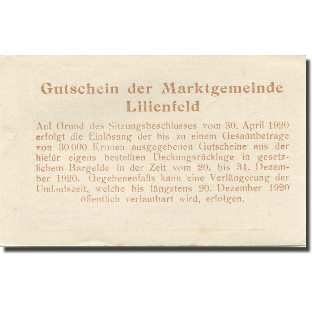 Banknote, Austria, Lilienfeld, 20 Heller, Eglise, 1920 UNC(65-70) Mehl:FS 523a