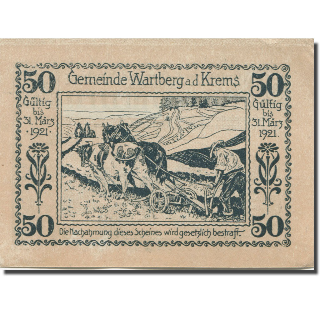 Banknote, Austria, Wartberg, 50 Heller, Eglise, 1921 UNC(63) Mehl:FS 1141a