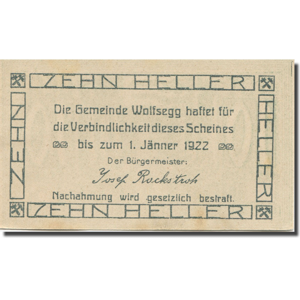 Banknote, Austria, Wolfsegg, 10 Heller, Foret, 1922 UNC(63) Mehl:FS 1250II