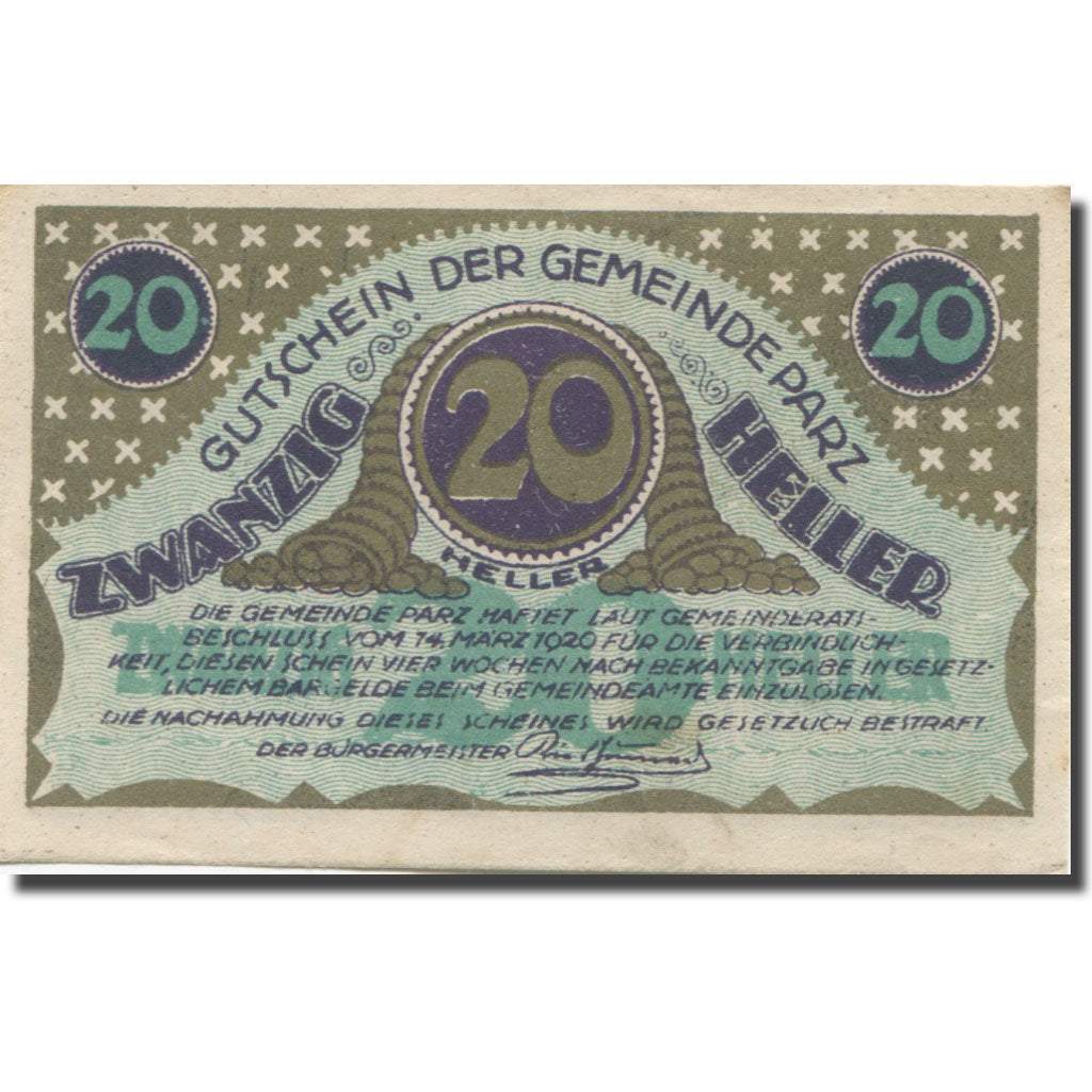 Billet, Autriche, Parz, 20 Heller, Eglise, 1920, 1920-03-14, SUP, Mehl:FS 721b