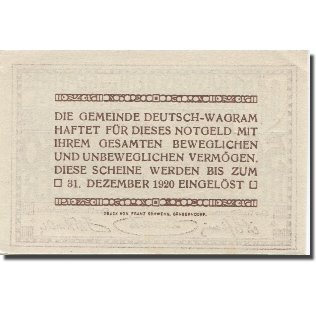 Banknote, Austria, Wagram, 50 Heller, Eglise 1920-12-31, UNC(63), Mehl:FS 121b