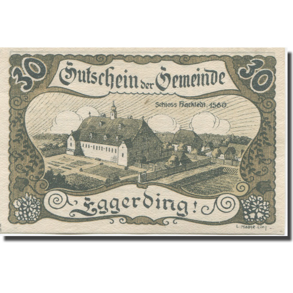 Banknote, Austria, Eggerding, 30 Heller, château, 1920 UNC(65-70) Mehl:FS 166a