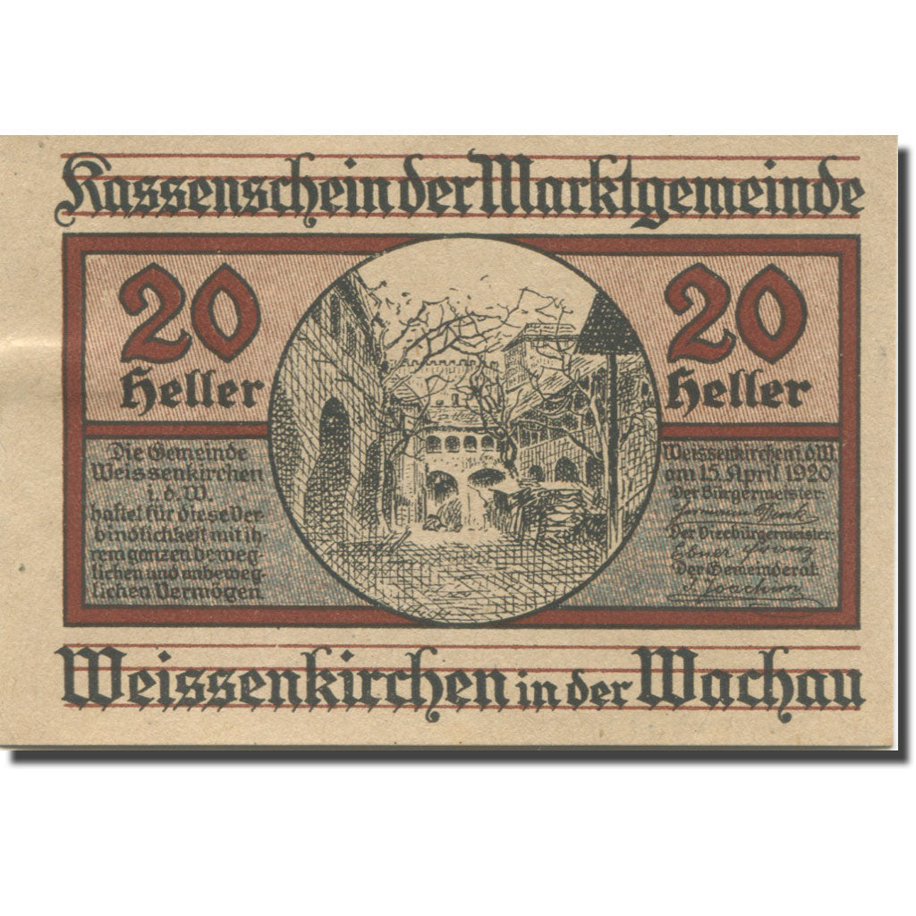 Banknote, Austria, Weissenkirchen, 20 Heller, rue, 1920 UNC(63) Mehl:FS 1158I