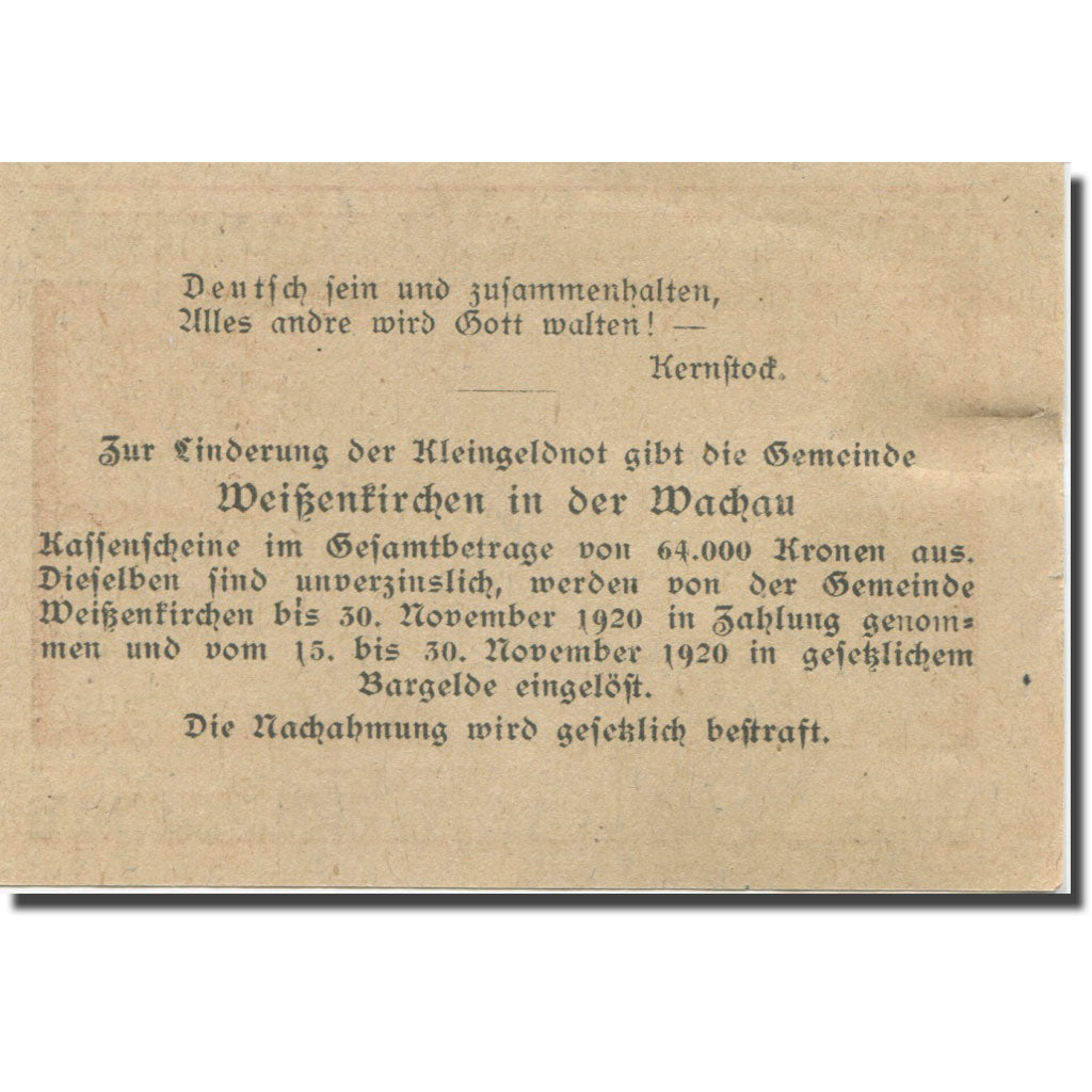 Banknote, Austria, Weissenkirchen, 20 Heller, rue, 1920 UNC(63) Mehl:FS 1158I