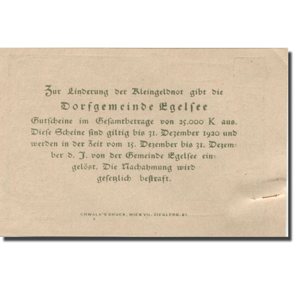Banknote, Austria, Egelsee, 10 Heller, Eglise, 1920 UNC(63) Mehl:FS 158